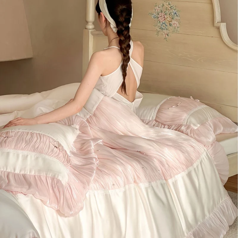 Luxurious Ruffled Bedding Set with Pleating and Pearl Detail Stornfield