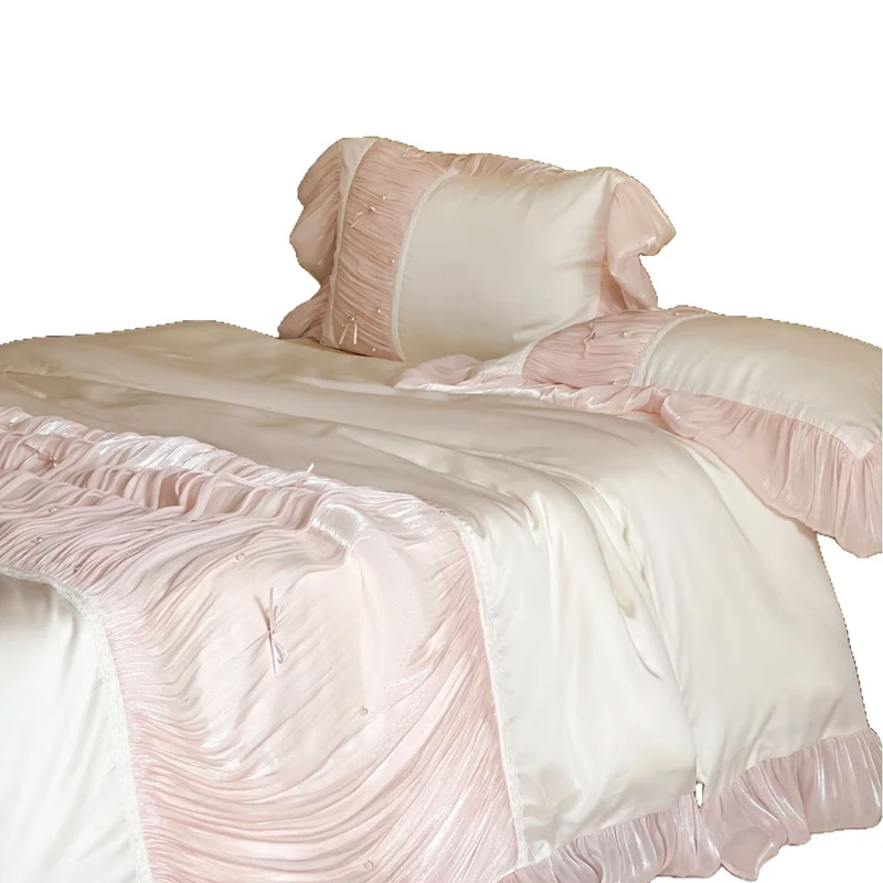 Luxurious Ruffled Bedding Set with Pleating and Pearl Detail Stornfield