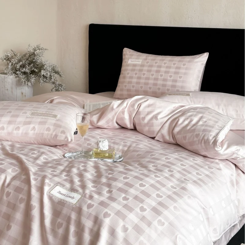 Luxurious cotton satin bed linen set with subtle check pattern and silk matte finish Stornfield