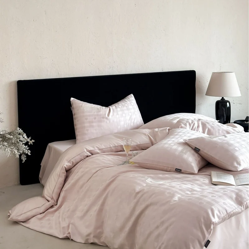 Luxurious cotton satin bed linen set with subtle check pattern and silk matte finish Stornfield