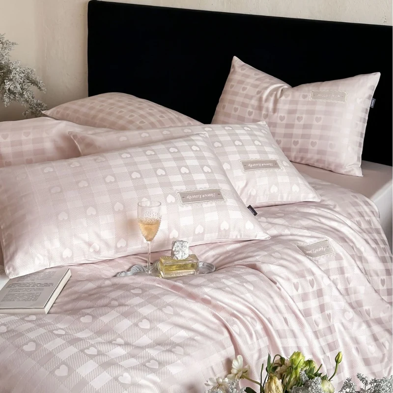 Luxurious cotton satin bed linen set with subtle check pattern and silk matte finish Stornfield