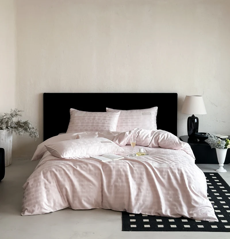 Luxurious cotton satin bed linen set with subtle check pattern and silk matte finish Stornfield