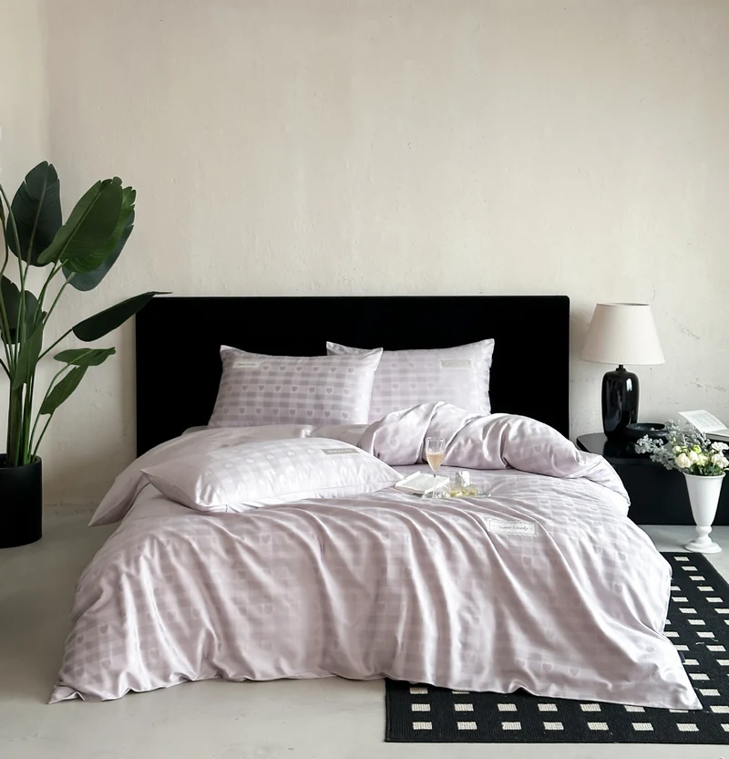 Luxurious cotton satin bed linen set with subtle check pattern and silk matte finish Stornfield