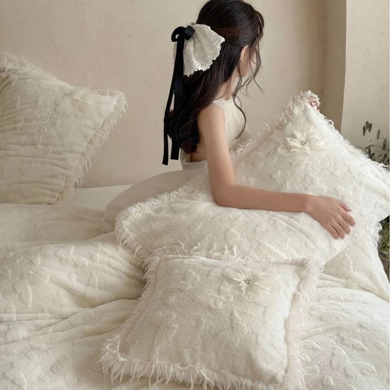 Cozy plush bedding set with fringes and textured relief Stornfield