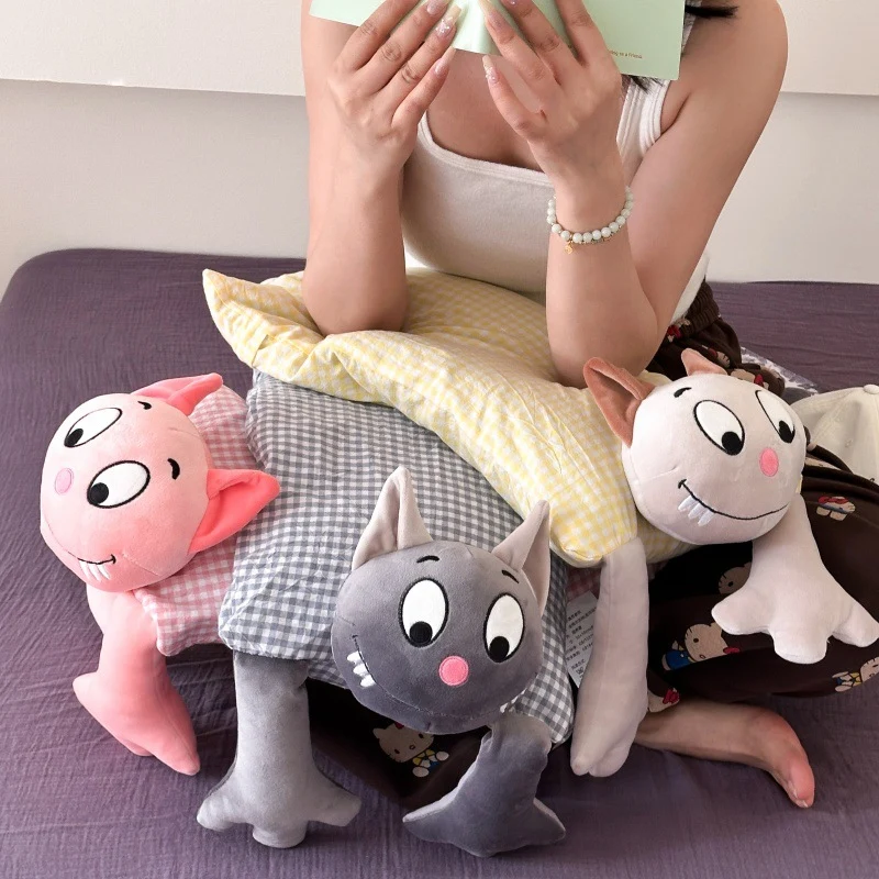 Cuddle long body pillow with cat motif and cotton gingham cover Stornfield