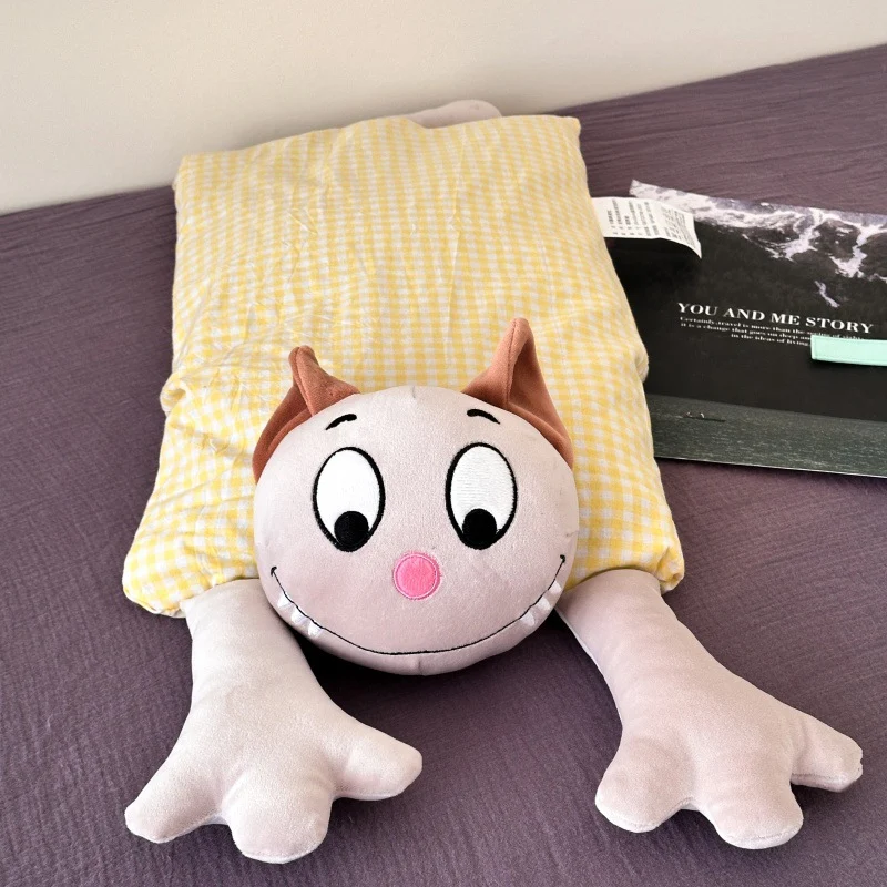 Cuddle long body pillow with cat motif and cotton gingham cover Stornfield