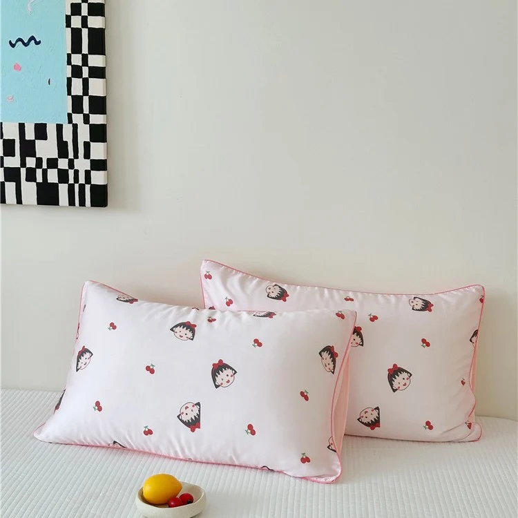 Children's pillowcase set made of cotton satin with panda print and checked design Stornfield