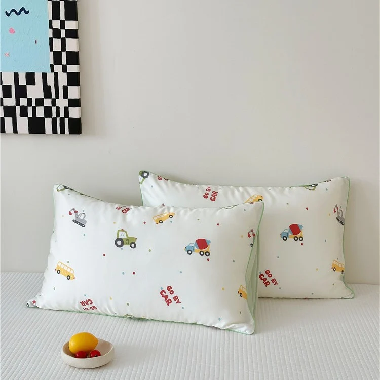 Children's pillowcase set made of cotton satin with panda print and checked design Stornfield
