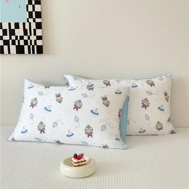 Children's pillowcase set made of cotton satin with panda print and checked design Stornfield