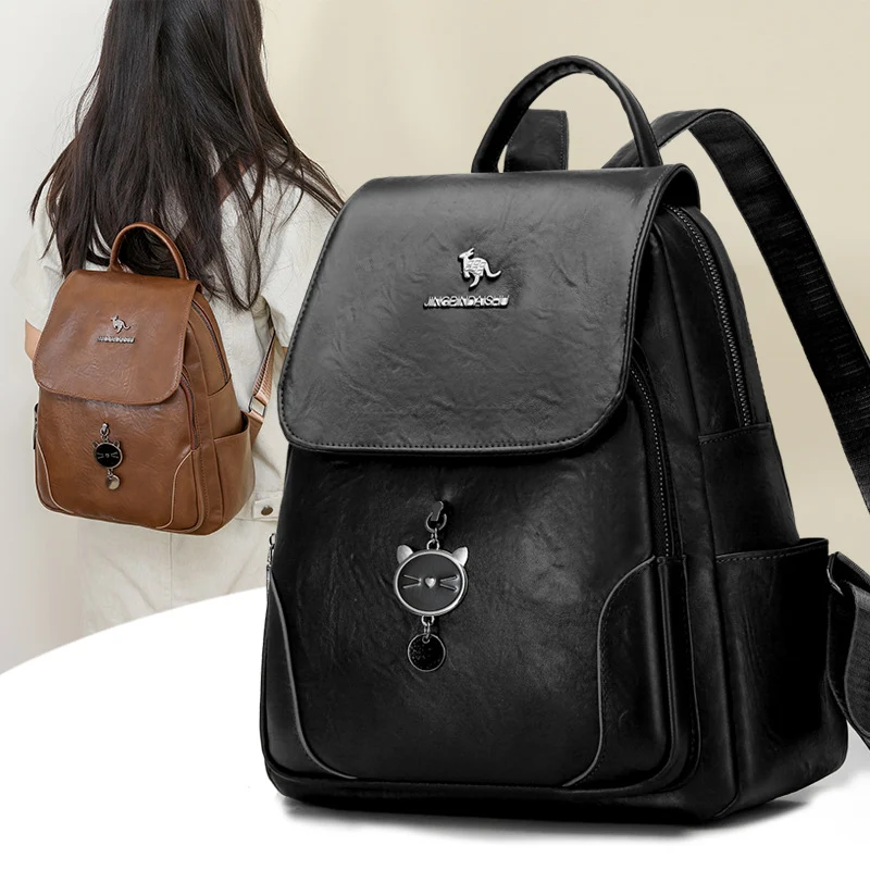 Süßer katzenmotivierter Leder-Rucksack Karnz