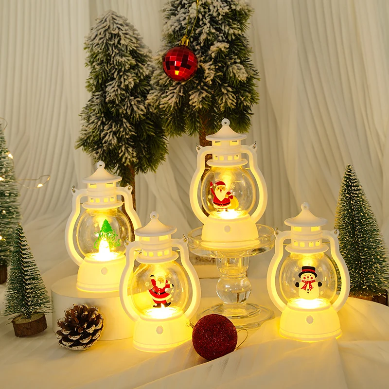 Dekorative LED-Weihnachtslaterne Nachtlicht mit Glasglobus Frohe Weihnachten-Inschrift und Metallgriff