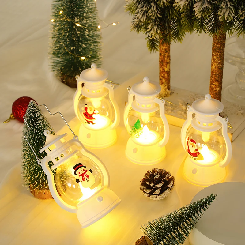 Dekorative LED-Weihnachtslaterne Nachtlicht mit Glasglobus Frohe Weihnachten-Inschrift und Metallgriff