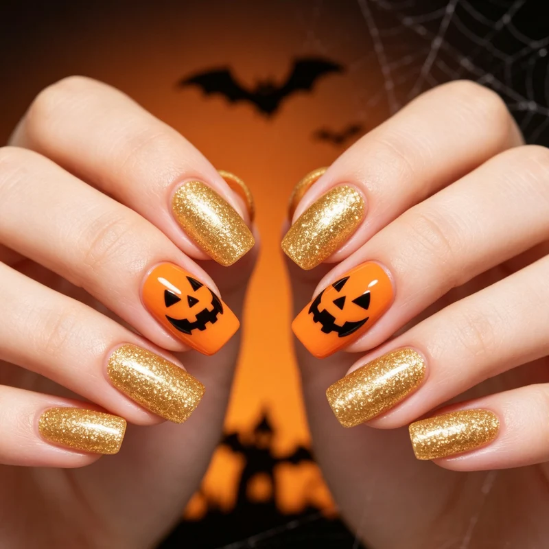 Halloween-Themed Acrylic Nail Art Stornfield