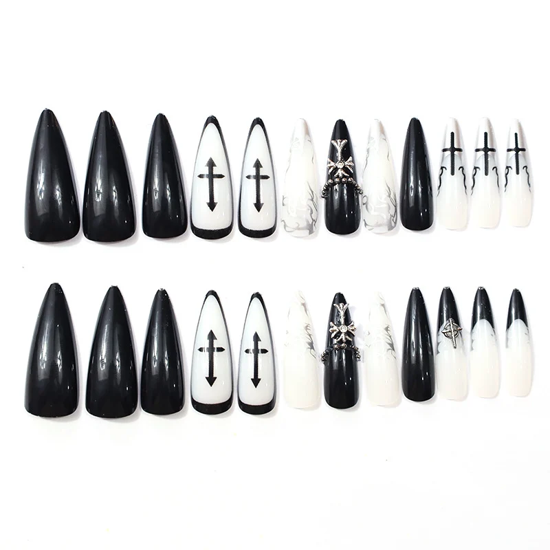 Gothic-Inspired Stiletto Nail Art Extensions Stornfield