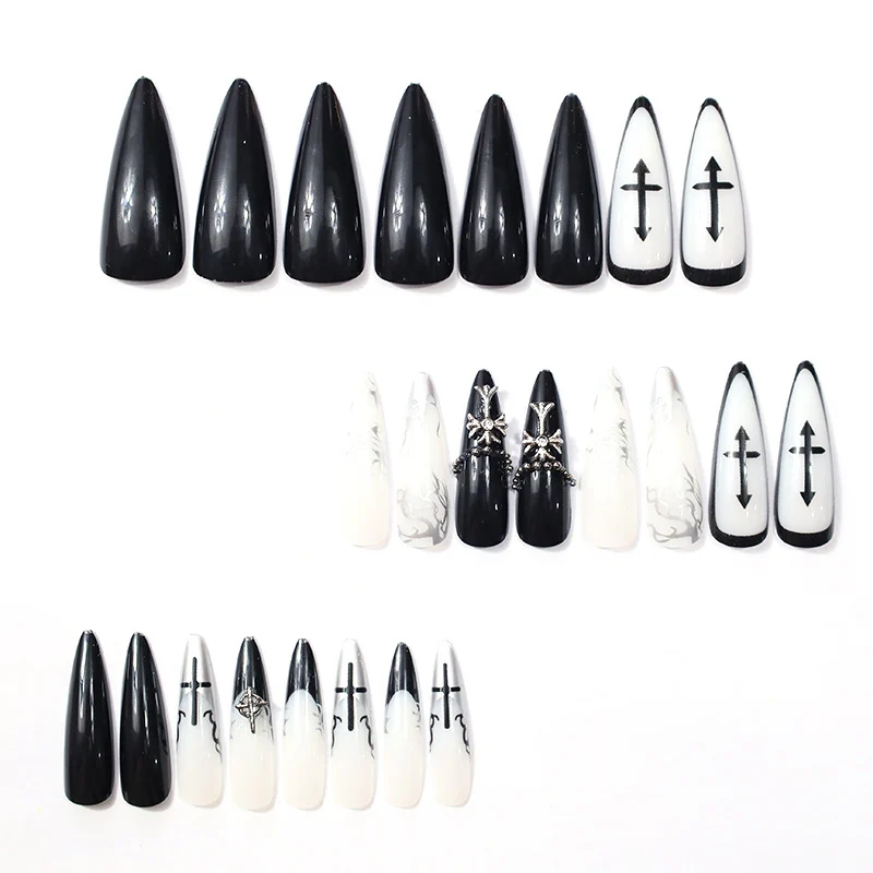 Gothic-Inspired Stiletto Nail Art Extensions Stornfield