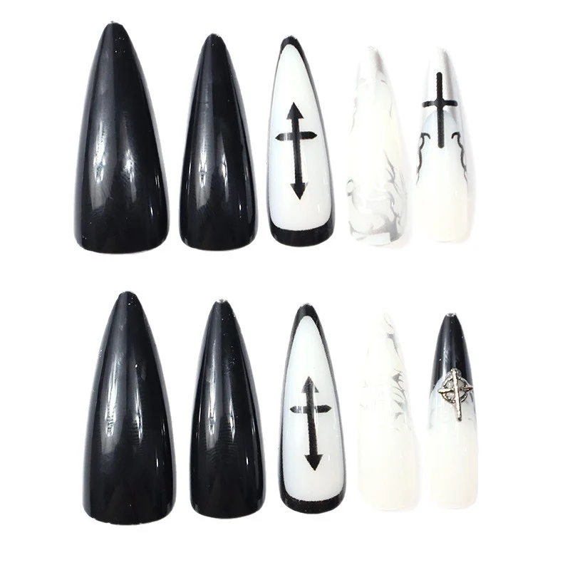 Gothic-Inspired Stiletto Nail Art Extensions Stornfield
