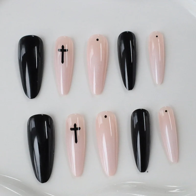 Gothic-Inspired Long Almond Nail Art Stornfield