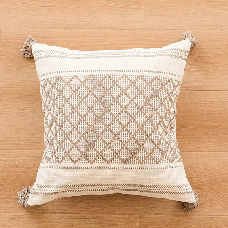 Dekoratives Boho-Tufted-Kissenbezug mit Quasten und geometrischem erhabenen Schlaufenmuster