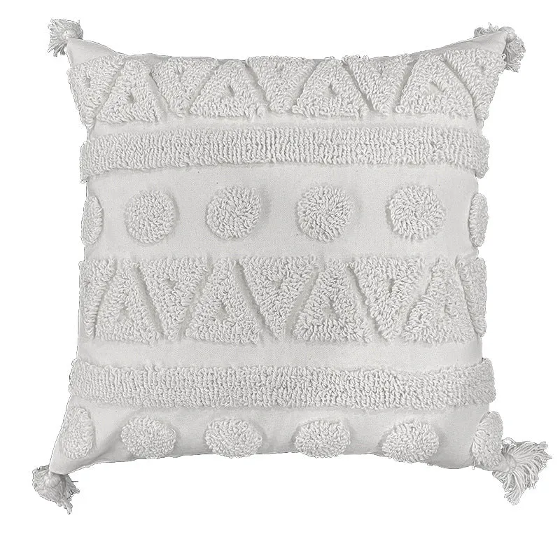 Boho Texturiertes Gestuftes Baumwoll-Wurfkissen mit Diamant-geometrischen Tufting und Eck-Tasseln