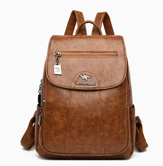 Stylischer Mehrfach-Taschen Leder-Rucksack Karnz
