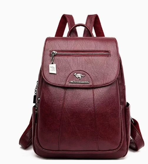 Stylischer Mehrfach-Taschen Leder-Rucksack Karnz