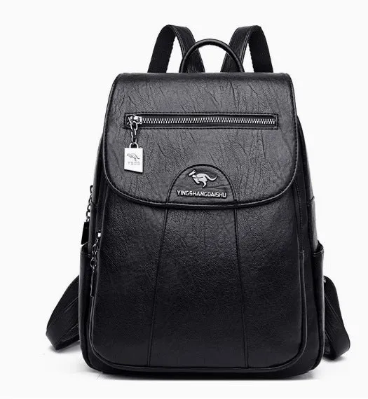 Stylischer Mehrfach-Taschen Leder-Rucksack Karnz