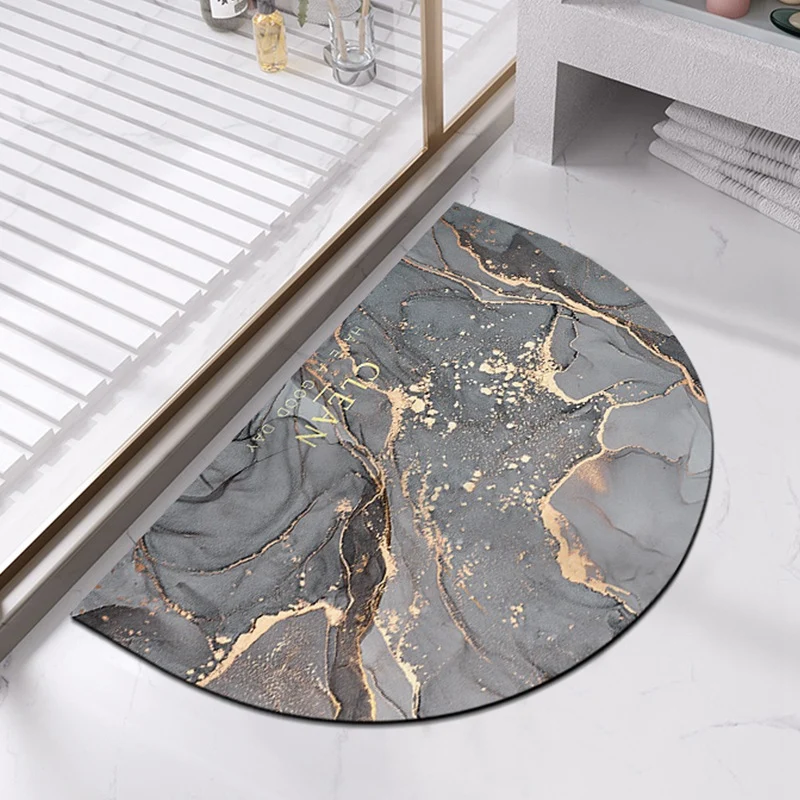 Half-Moon Marble-Pattern Bath Mat
