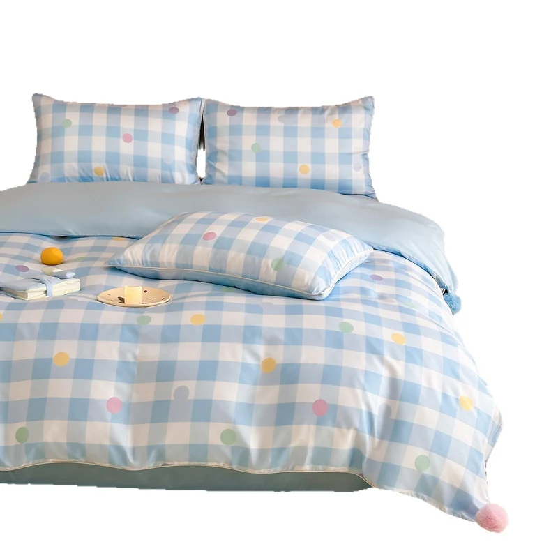 Bedding set made of cotton satin with Vichy check and colored dot accents Stornfield
