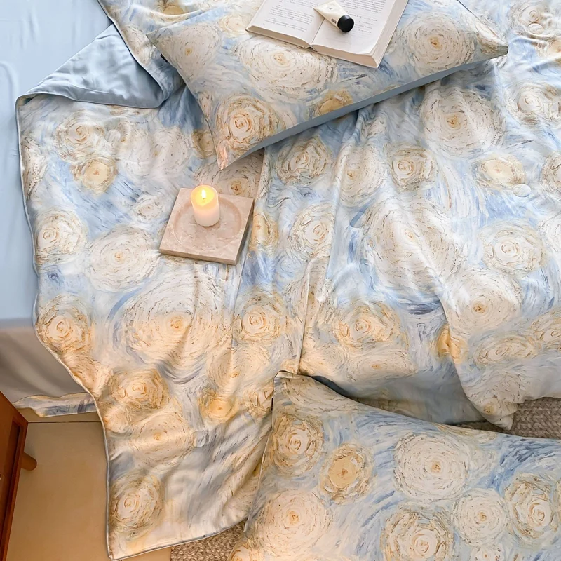 Bedding set made of cotton satin with subtle heart jacquard and silky glossy finish Stornfield