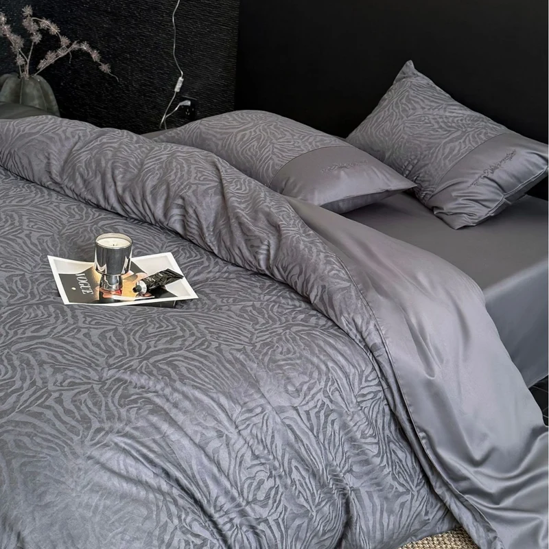 Cotton satin duvet cover set with subtle zebra jacquard texture Stornfield