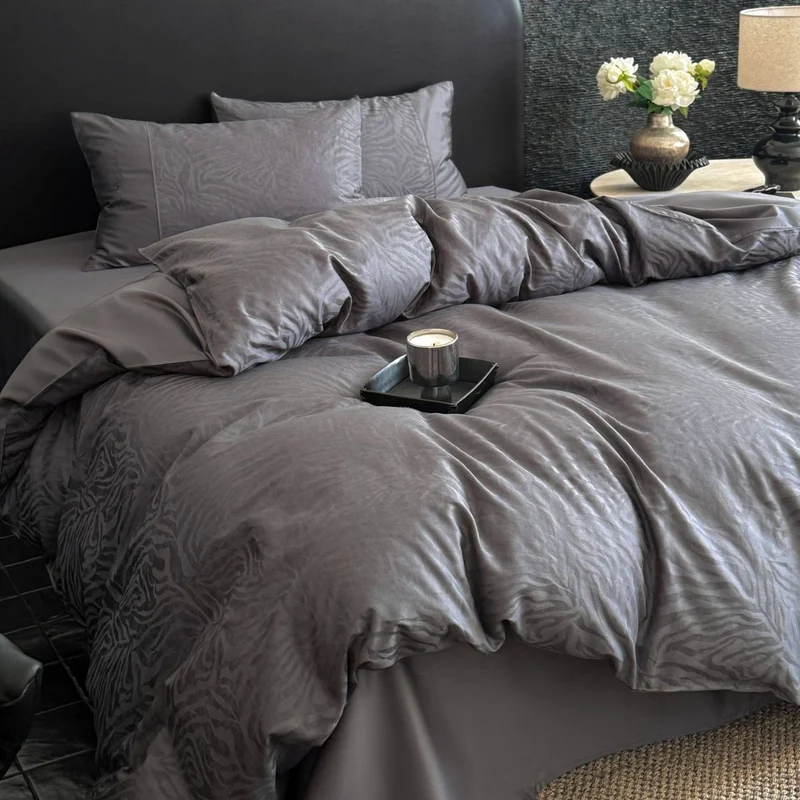 Cotton satin duvet cover set with subtle zebra jacquard texture Stornfield