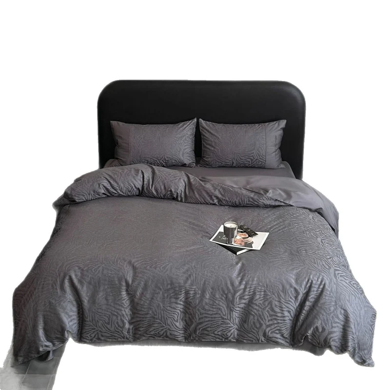 Cotton satin duvet cover set with subtle zebra jacquard texture Stornfield