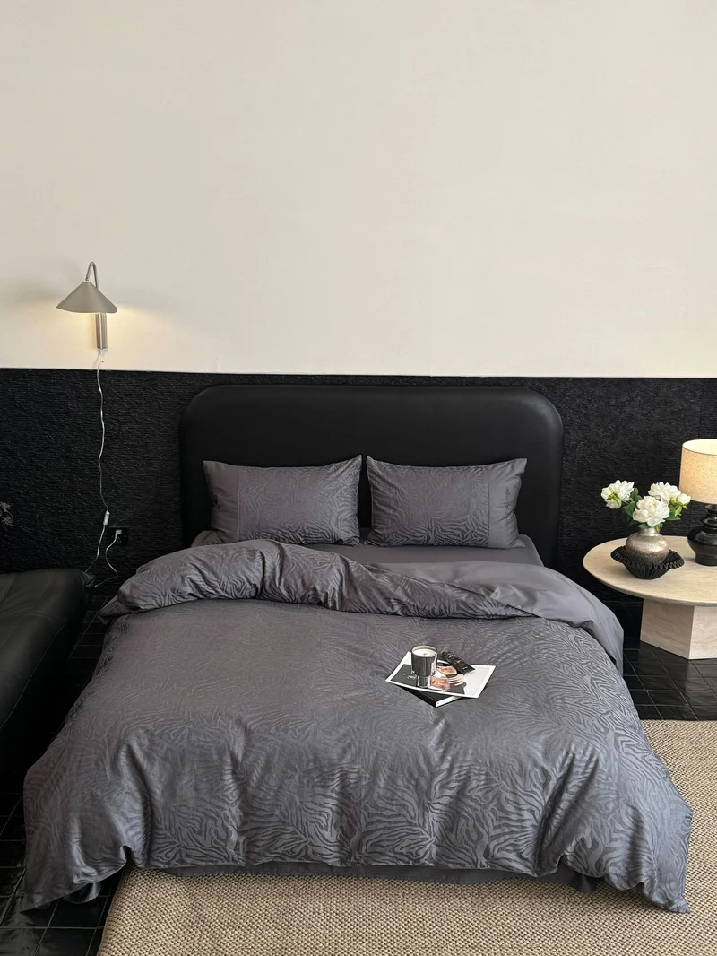Cotton satin duvet cover set with subtle zebra jacquard texture Stornfield
