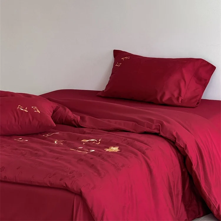 Cotton Satin Bed Cover Set with Fine Lotus Embroidery and Silky Soft Feel Stornfield