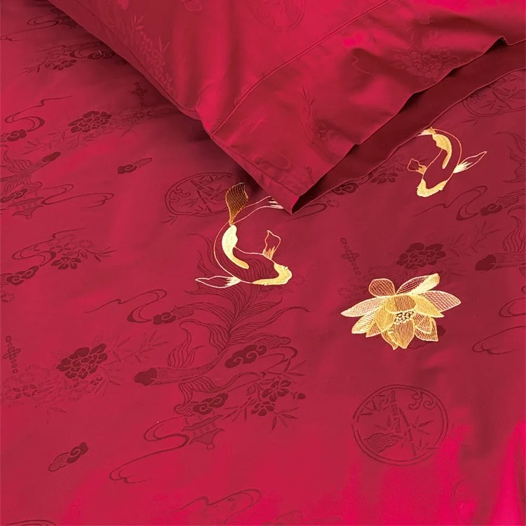 Cotton Satin Bed Cover Set with Fine Lotus Embroidery and Silky Soft Feel Stornfield