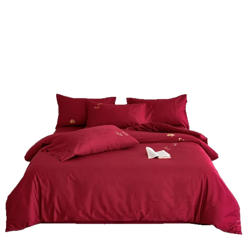 Cotton Satin Bed Cover Set with Fine Lotus Embroidery and Silky Soft Feel Stornfield
