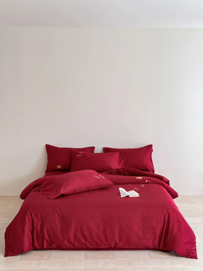 Cotton Satin Bed Cover Set with Fine Lotus Embroidery and Silky Soft Feel Stornfield