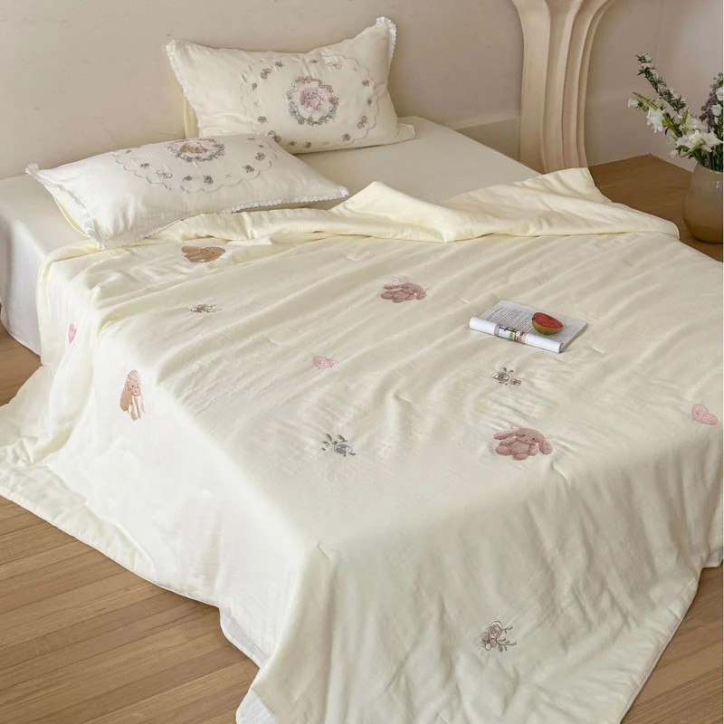 Delicate cotton bed linen set with embroidered pillowcase and fitted sheet Stornfield