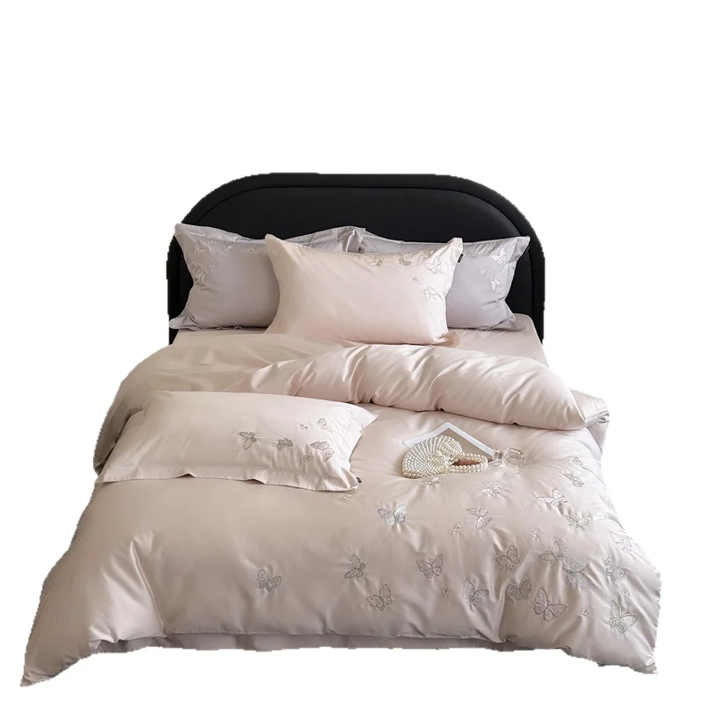 Satin bedding set with fine butterfly embroidery Stornfield