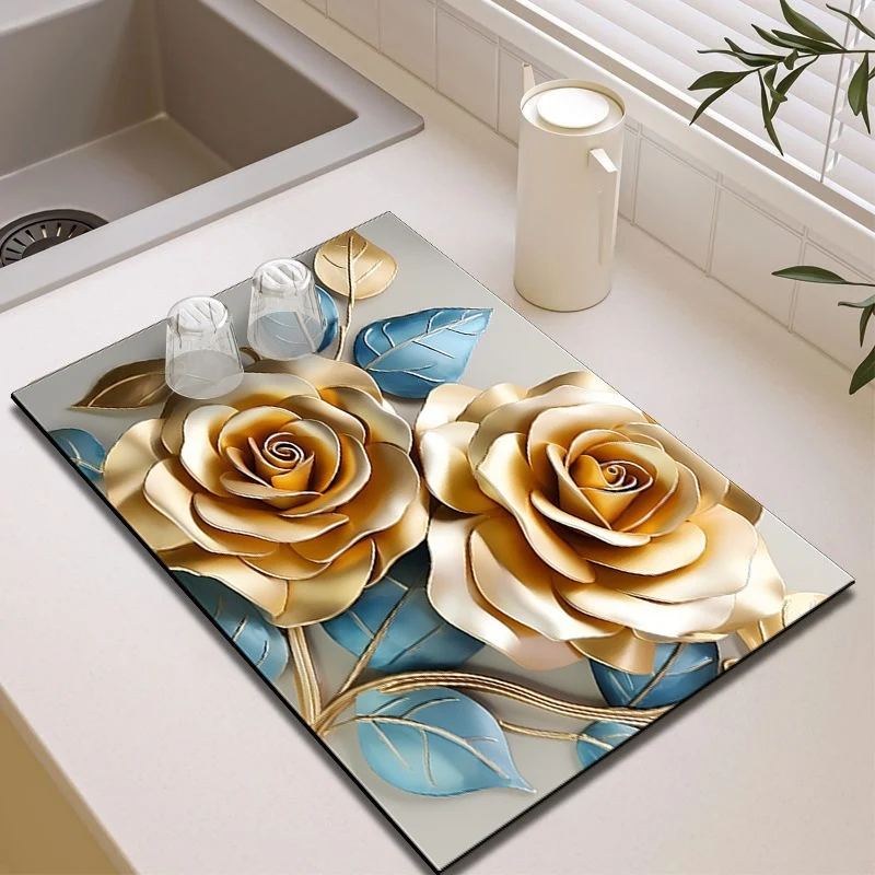 Elegant Floral Design Kitchen Mat