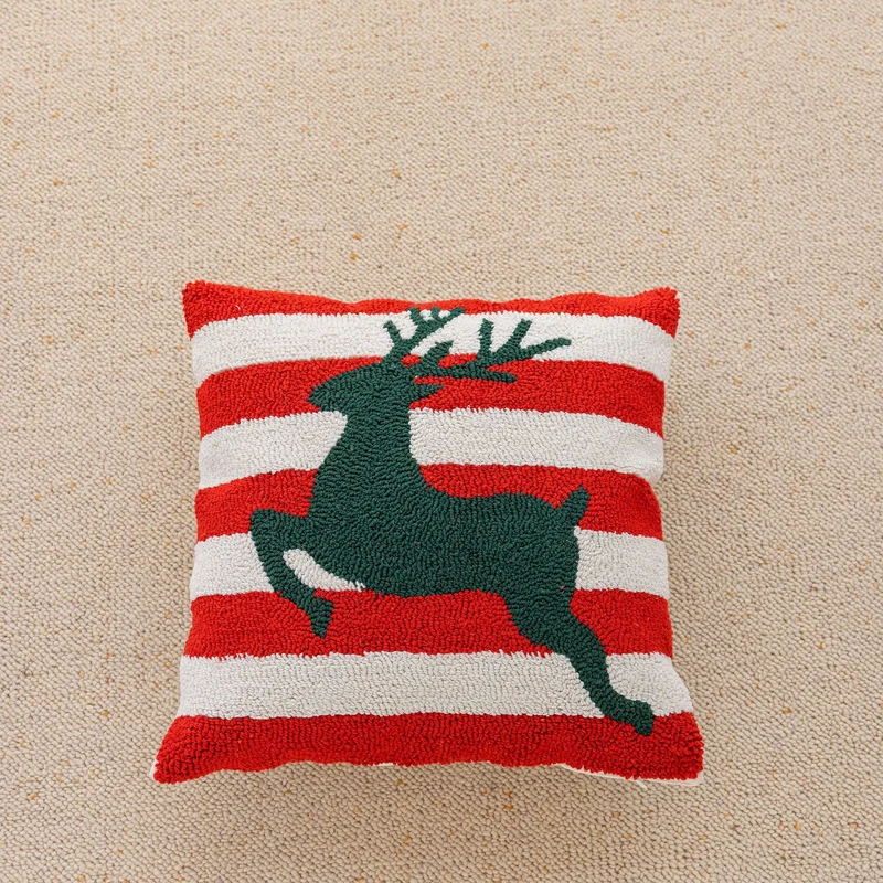 Quadratisches Holiday-Tufted Baumwoll-Wurfkissen mit Quaste-Ecken und Applizierten Weihnachtsbäumen