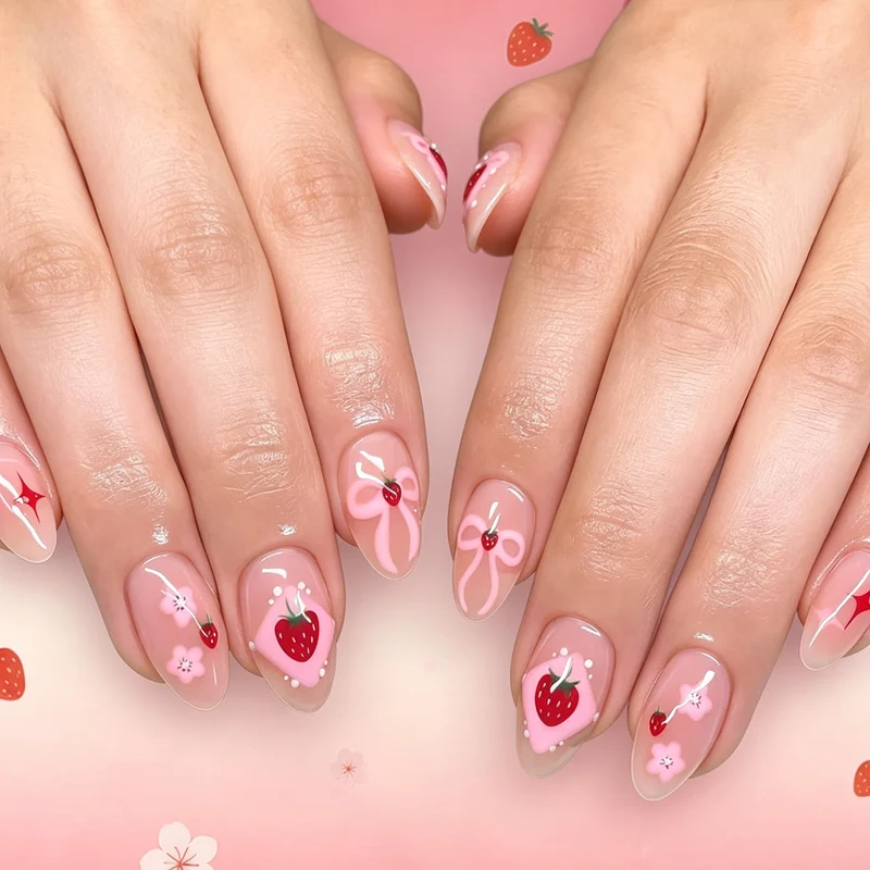 Strawberry Themed Nail Art Enhancements Stornfield