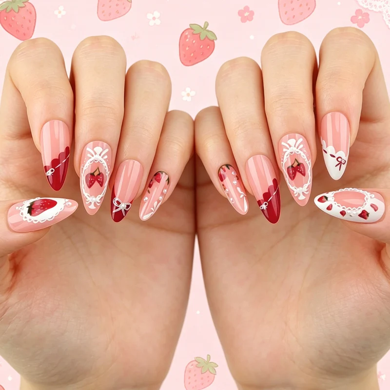 Strawberry-Inspired Nail Art Stornfield