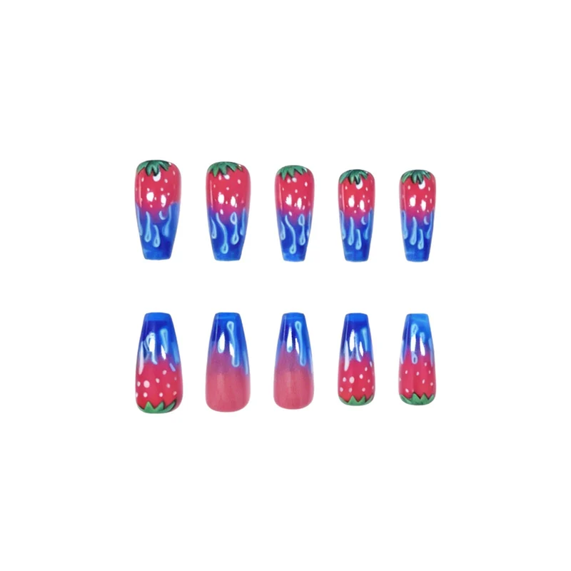Strawberry-Inspired Acrylic Nail Art Extensions Stornfield