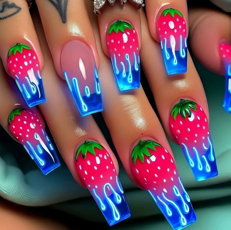 Strawberry-Inspired Acrylic Nail Art Stornfield