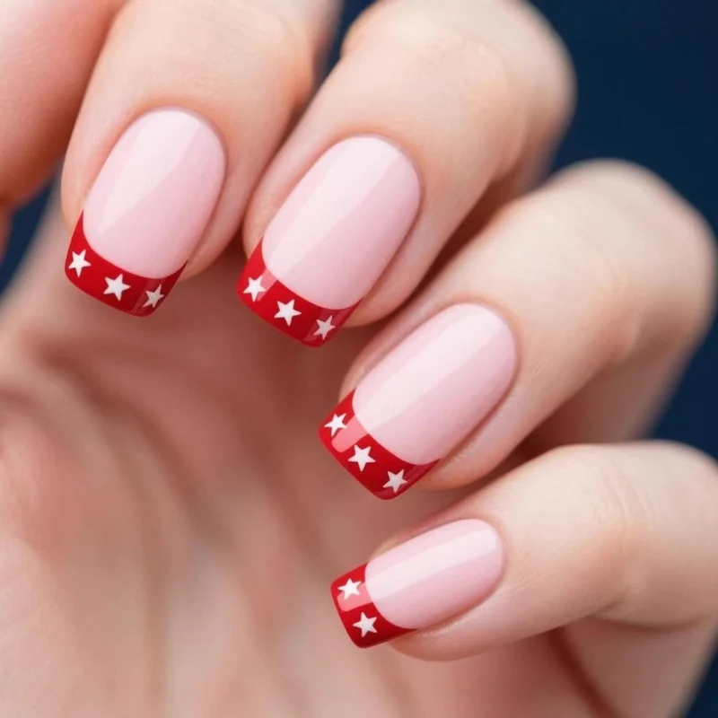 Star-Embellished French Tip Nail Art Stornfield