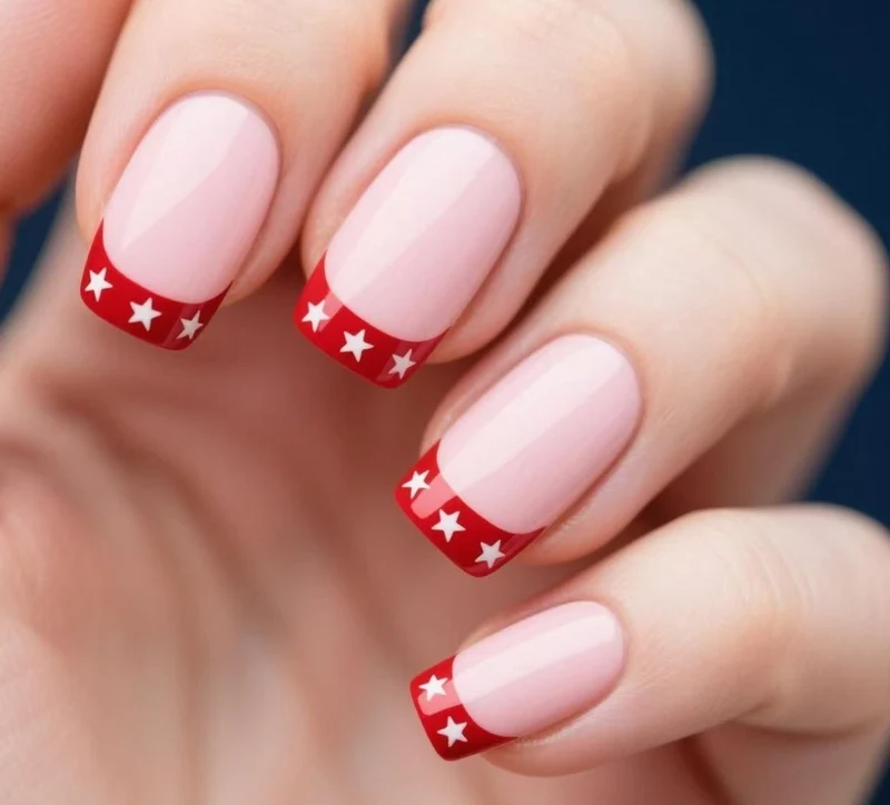 Star-Embellished French Tip Nail Art Stornfield