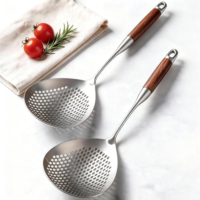 Stainless steel ladle with wooden handle, large size
