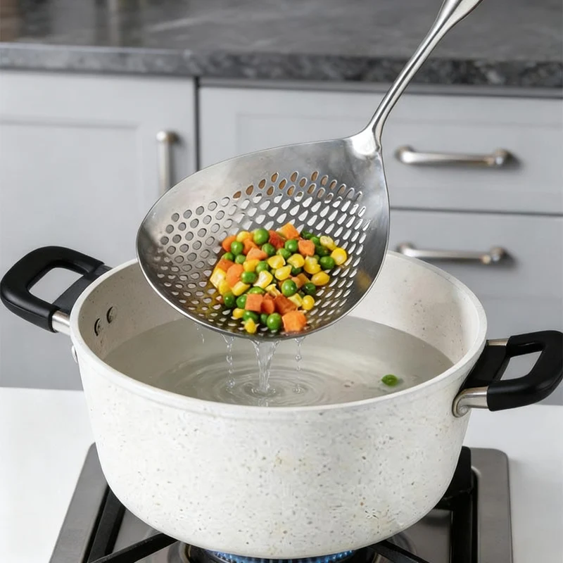 Stainless steel ladle with wooden handle, large size