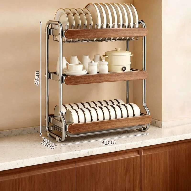 Stainless steel dish rack, 2–3 tiers, vintage design